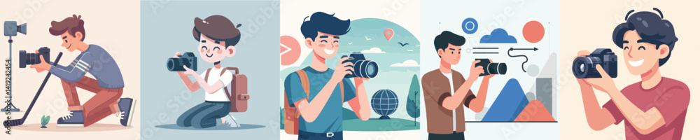 vector of young people taking photos vector of young people taking photos