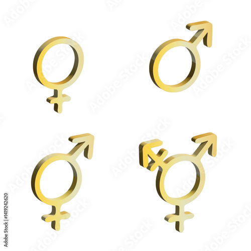 Set of 3d female, male, bigender and transgender gender identity icon Symbol used to represent sex and gender