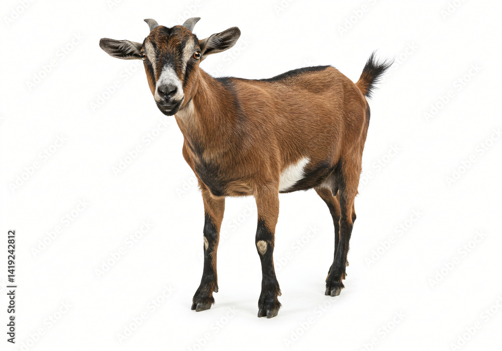 Fototapeta premium Adorable Brown Goat Isolated on White Background