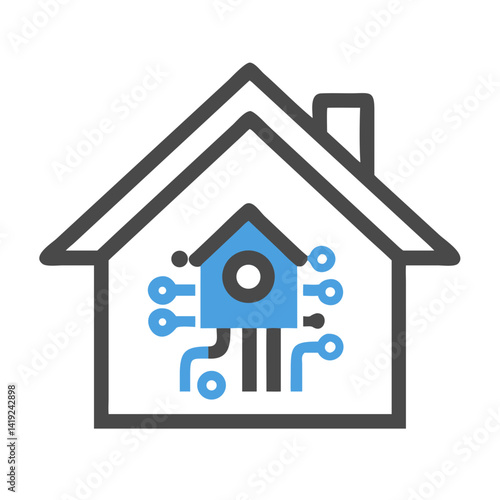 Smart Home with Circuit Icon Representing Digital Connectivity and Intelligent Automation