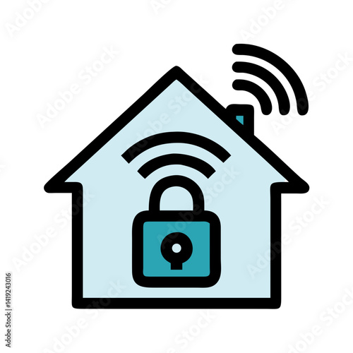 Smart Home with Lock Icon Representing Secured Home and Remote Access Control