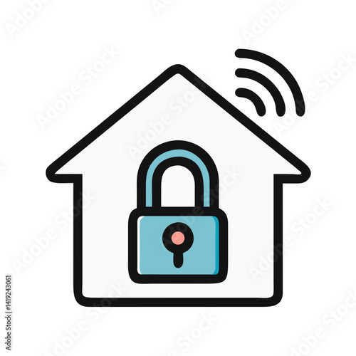 Smart Home with Lock Icon Representing Secured Home and Remote Access Control