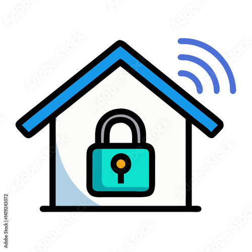 Smart Home with Lock Icon Representing Secured Home and Remote Access Control