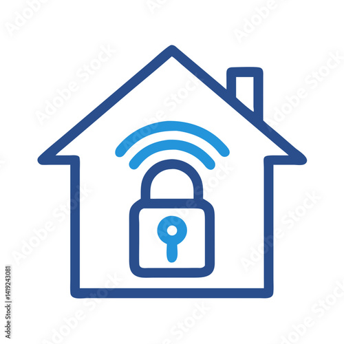Smart Home with Lock Icon Representing Secured Home and Remote Access Control