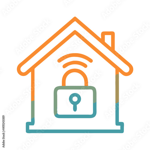 Smart Home with Lock Icon Representing Secured Home and Remote Access Control