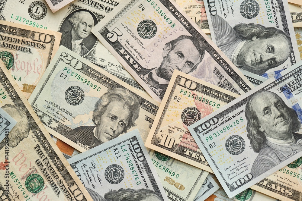 Stack of dollar bills. Hundred, fifty, twenty, ten, five dollars banknote close up Stack of dollar bills. Hundred, fifty, twenty, ten, five dollars banknote close up