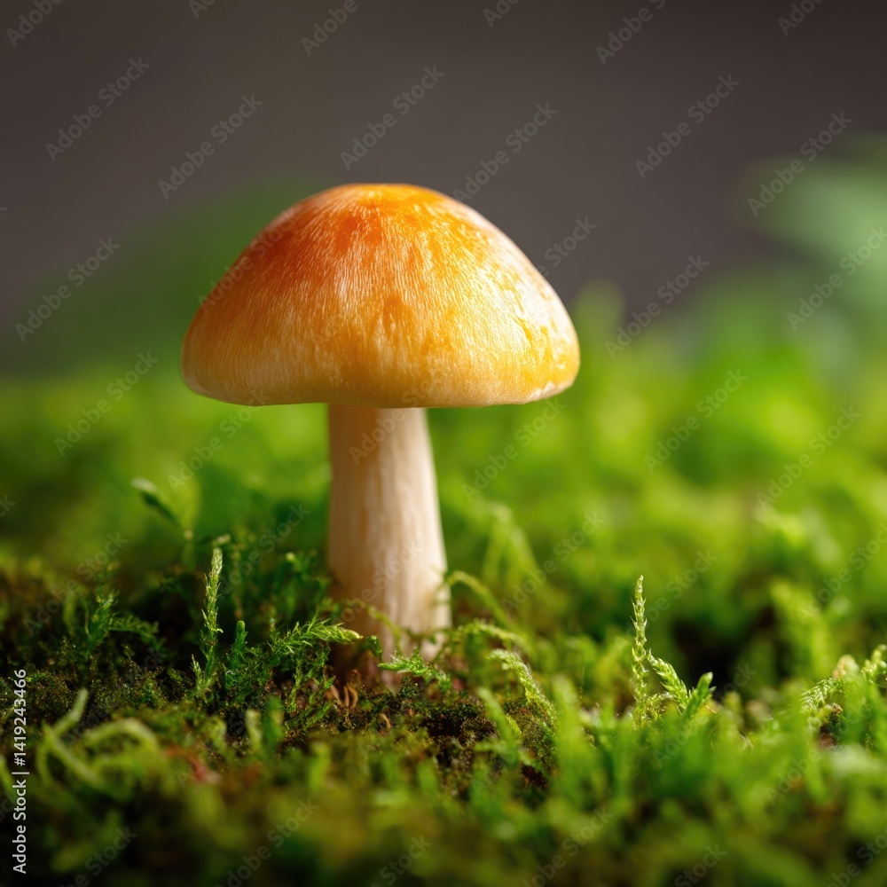 Fresh Mushroom in Wild Moss Fresh Mushroom in Wild Moss