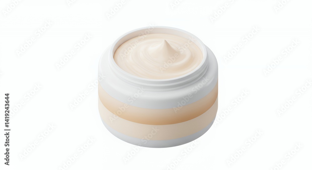 Isometric 3D Render of Beige Facial Cream in White Jar on White Background Isometric 3D Render of Beige Facial Cream in White Jar on White Background
