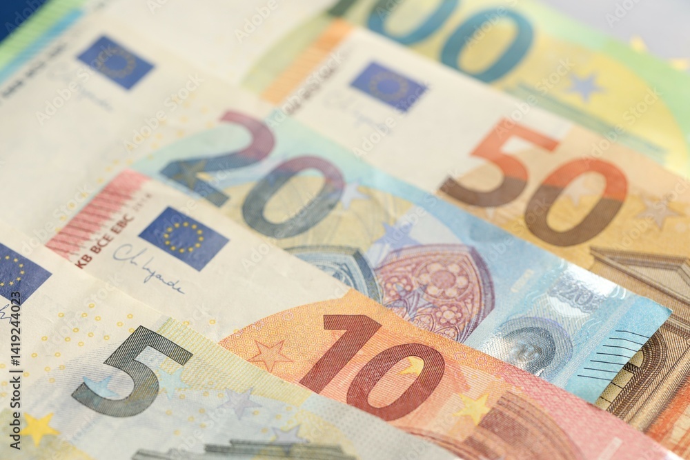 European union money currency Euro different paper notes European union money currency Euro different paper notes