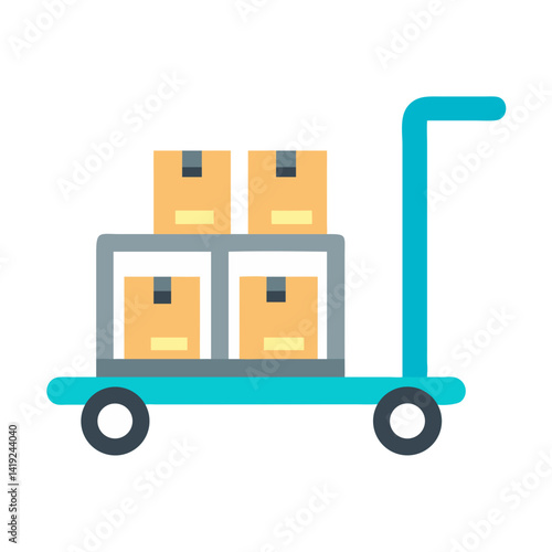 Trolley with Boxes Icon Representing Warehouse Logistics and Goods Transportation