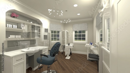 Elegant, modern hair and beauty salon interior design.