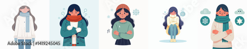 vector set of cold women