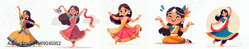 Vector collection of a Happy Indian male and female dancers performing traditional folk dance