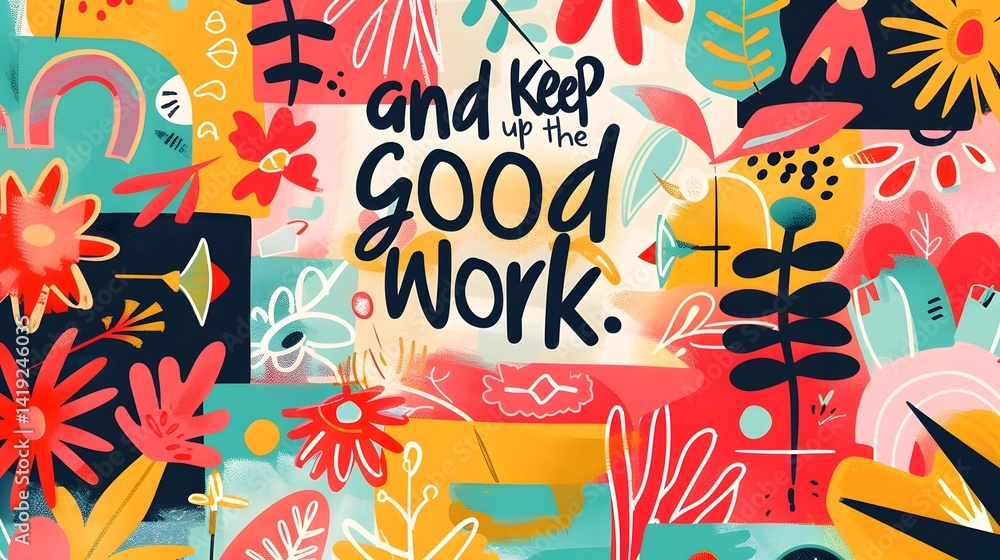 Abstract Floral Designs Showcase Encouragement: 'And Keep up the Good Work.' Motivational Message with Vibrant Colors and Artistic Style for Inspiration and Creativity. Abstract Floral Designs Showcase Encouragement: 'And Keep up the Good Work.' Motivational Message with Vibrant Colors and Artistic Style for Inspiration and Creativity.
