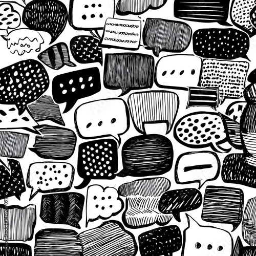 Wallpaper Mural Doodle speech bubbles, hand-drawn with black marker, isolated on white --v 7.0 Torontodigital.ca