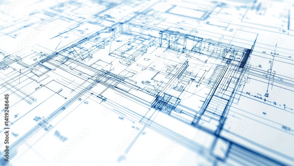 Detailed blueprint of a house with focus on the main room Detailed blueprint of a house with focus on the main room