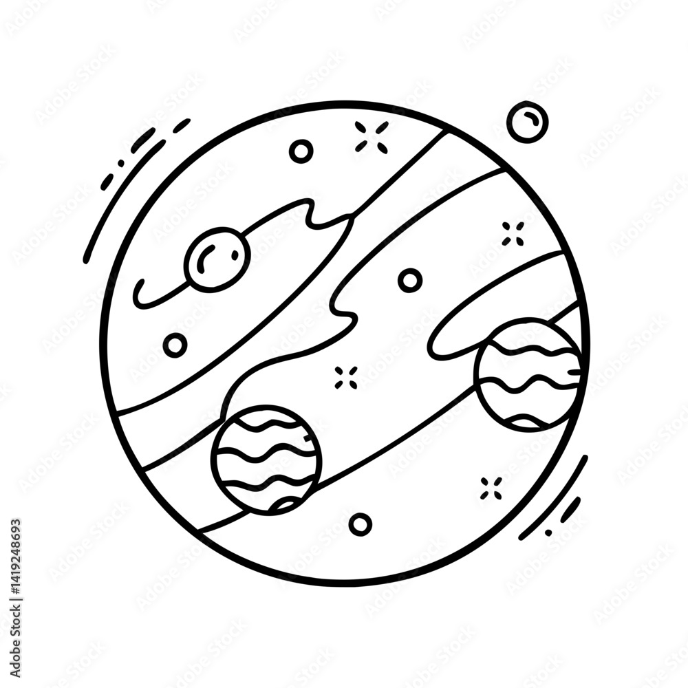 Obraz premium planet with a moon icon, planet with a moon line art - simple line art of planet with a moon, perfect for planet with a moon logos and icons