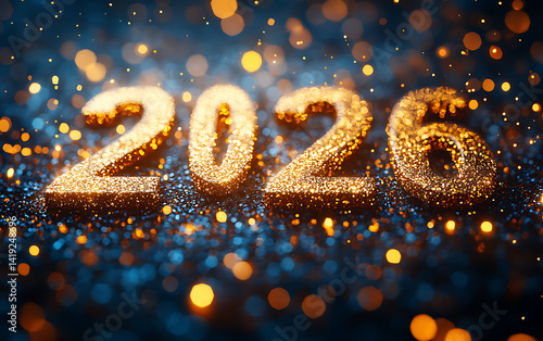 Sparkling 2026 New Year celebration with glowing lights

