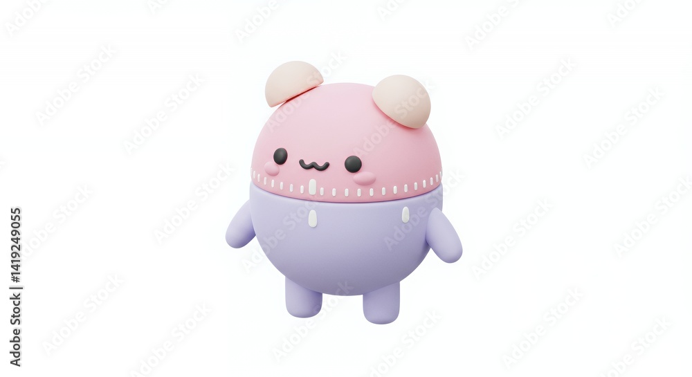 Fototapeta premium Kawaii Pastel Pink and Purple 3D Cartoon Timer Cooking Baking Illustration