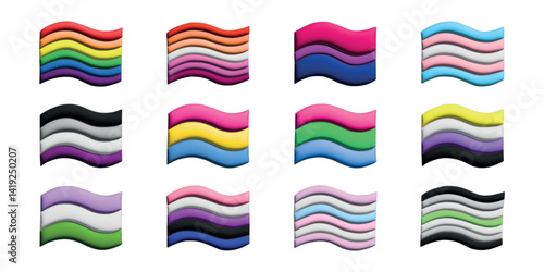 Set of colorful LGBTQ+ pride flags Gender equality and sexual identity pride flags collection LGBTQIA community pride month