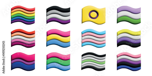 Set of colorful LGBTQ+ pride flags Gender equality and sexual identity pride flags collection LGBTQIA community pride month