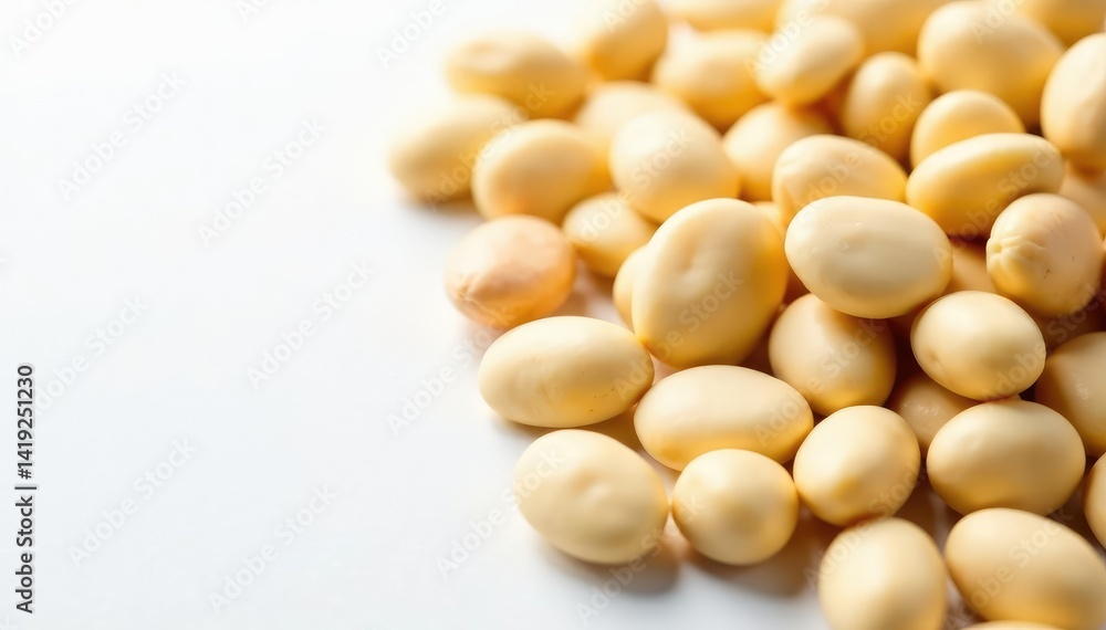 Close-up of dry white beans on white background, closeup, diet Close-up of dry white beans on white background, closeup, diet