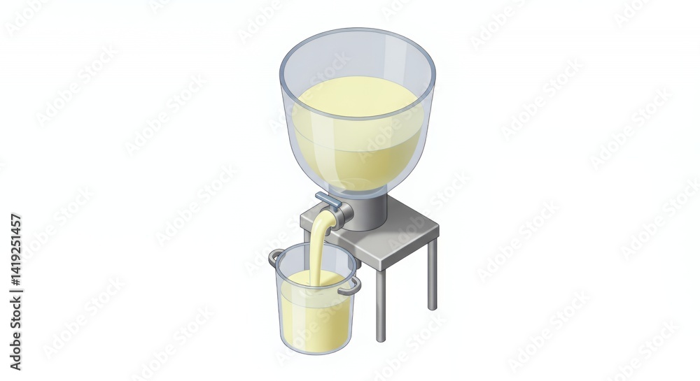 Pale Yellow Liquid Draining from Transparent Container 3D Isometric Rendering Pale Yellow Liquid Draining from Transparent Container 3D Isometric Rendering