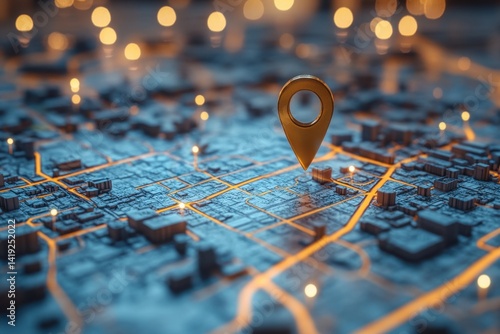 Wallpaper Mural Detailed digital map representation highlighting urban streets and a location marker in a city at night Torontodigital.ca