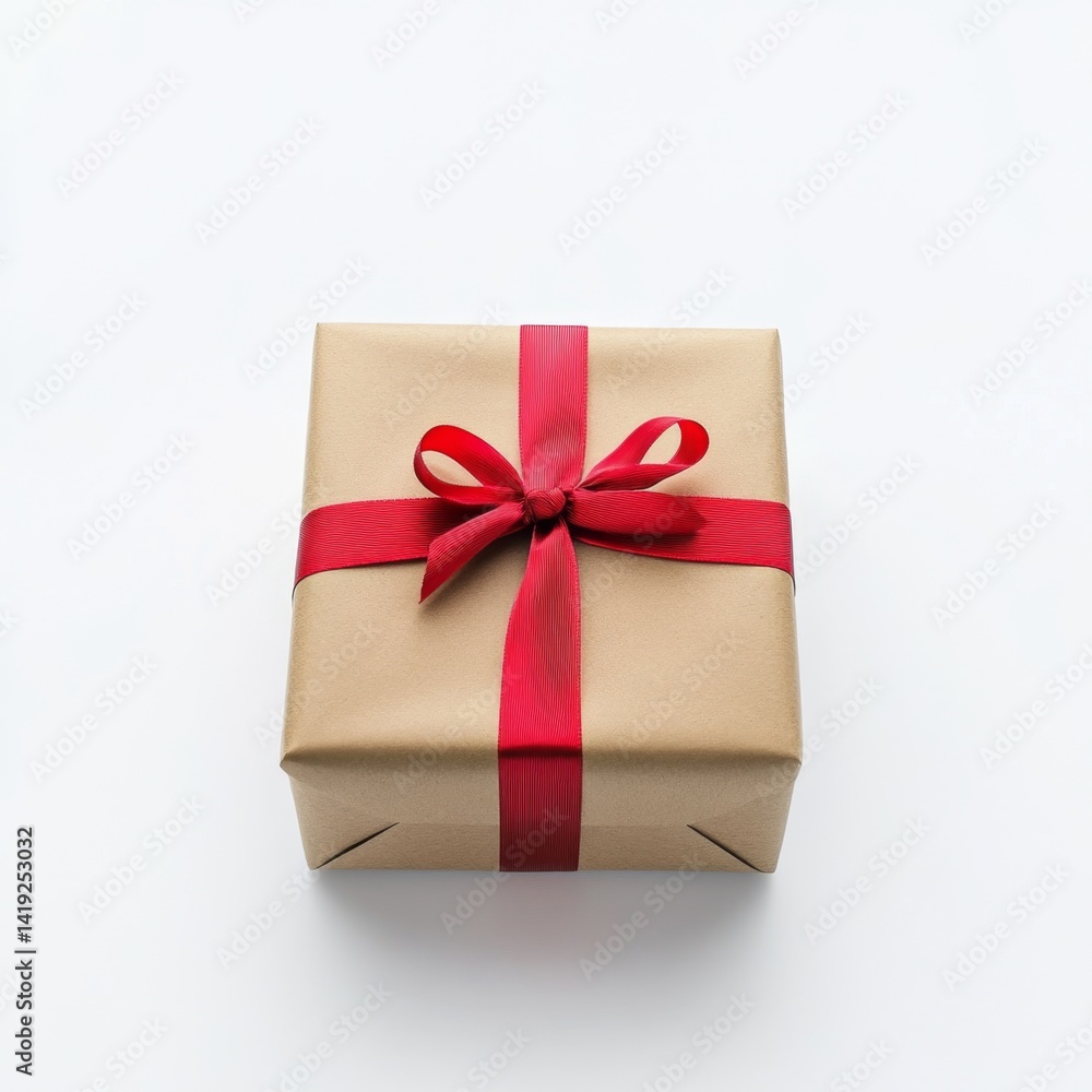 Square gift box with red ribbon Square gift box with red ribbon