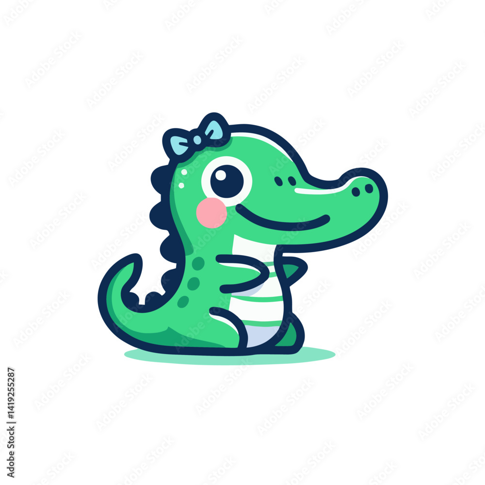 Naklejka premium Cartoon Green Alligator Logo for Kids Brand