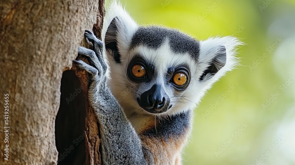 Fototapeta premium A lemur in a tree looks intently