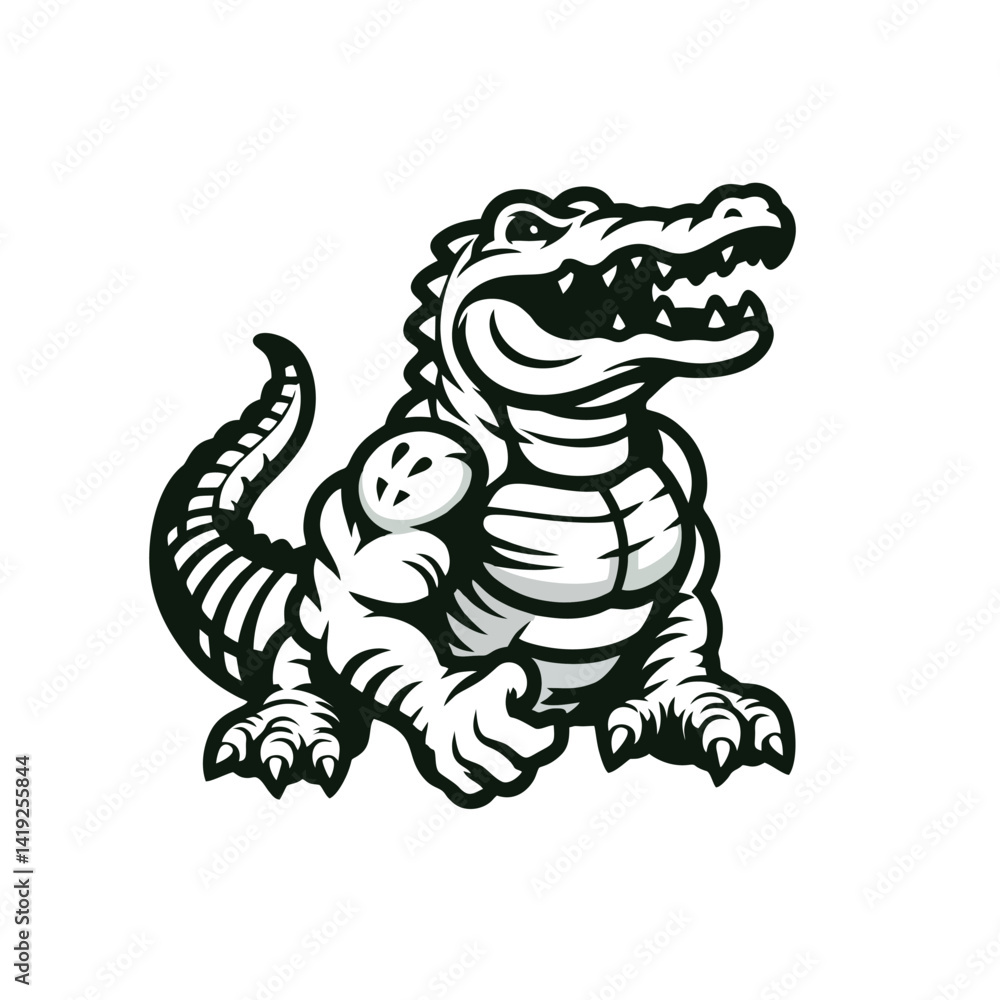 Fototapeta premium Outlined Alligator Mascot Logo, Clean Vector Shapes