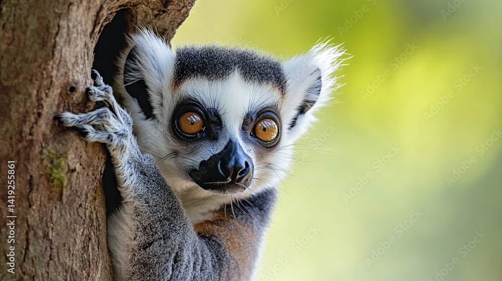 Fototapeta premium A lemur in a tree looks intently