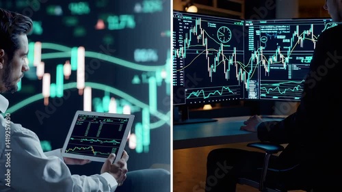 Swing Trading vs Day Trading Concept with Split-Screen Financial Charts and Strategy Comparison Visualization