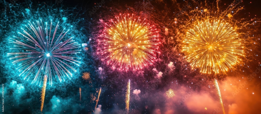Fototapeta premium Colorful fireworks display at night, celebration event