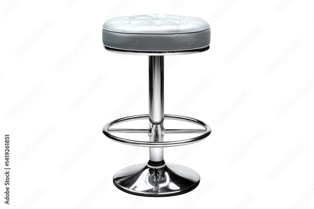 Elegant light grey tufted leather bar stool with chrome base reflecting modern design on a on transparent background Elegant light grey tufted leather bar stool with chrome base reflecting modern design on a on transparent background