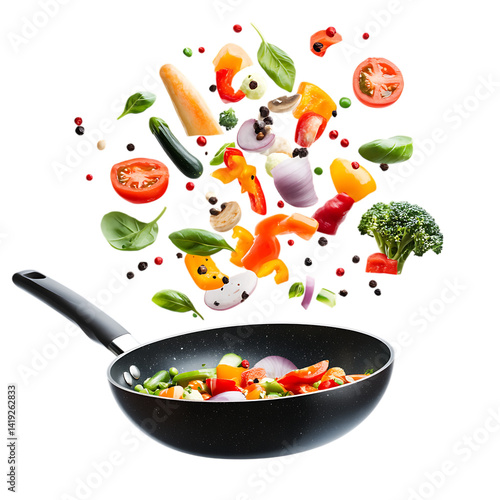 Cooking concept. Vegetables are flying png