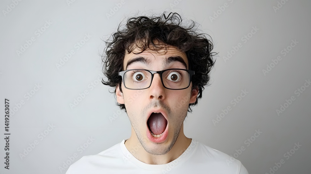 Close up portrait of a young man with an open mouthed shocked expression captured in ultra high definition detail The image conveys a sense of surprise amazement and disbelief on the subject s face Close up portrait of a young man with an open mouthed shocked expression captured in ultra high definition detail The image conveys a sense of surprise amazement and disbelief on the subject s face