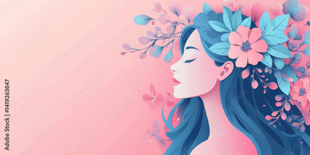 Mother’s Day Artwork Featuring the Silhouette of a Woman with Blue Long Hair, Exuding Artistic and Dreamy Colors Mother’s Day Artwork Featuring the Silhouette of a Woman with Blue Long Hair, Exuding Artistic and Dreamy Colors