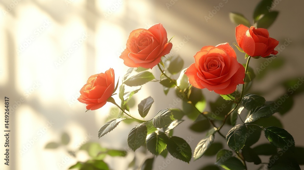 Fototapeta premium Sunlight blooms of orange roses
