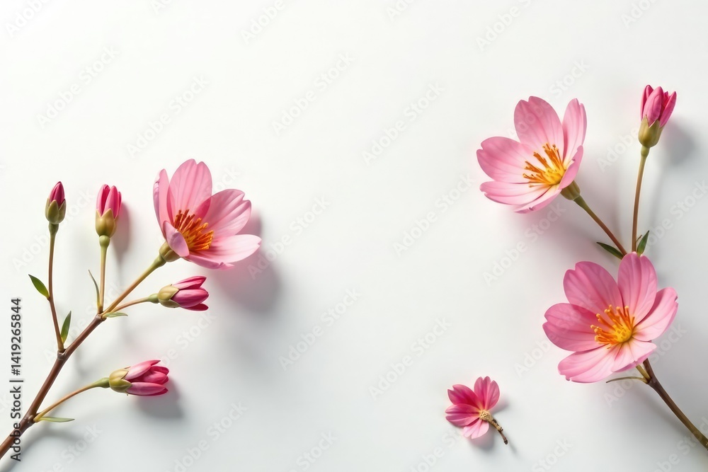 Naklejka premium Delicate, small-scale floral sprigs on white background, surface, white, nature