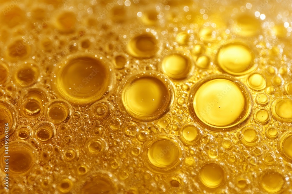Golden Bubbles Macro Texture Background with Abstract Circular Pattern Golden Bubbles Macro Texture Background with Abstract Circular Pattern