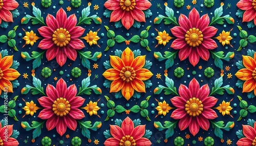 Intricate floral design, repeating seamlessly , geometric, texture, fabric