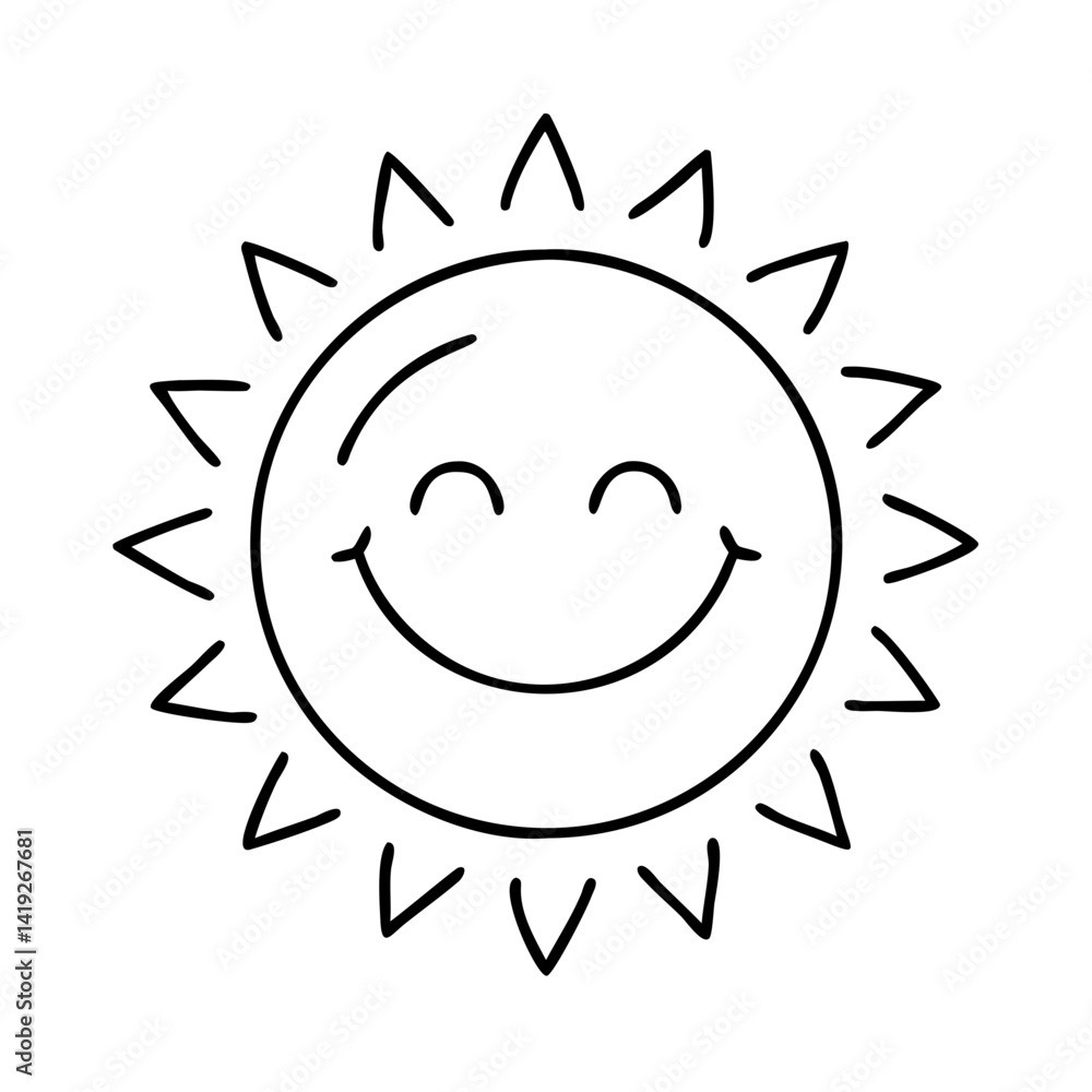 smiling sun icon, smiling sun line art - simple line art of smiling sun, perfect for smiling sun logos and icons smiling sun icon, smiling sun line art - simple line art of smiling sun, perfect for smiling sun logos and icons