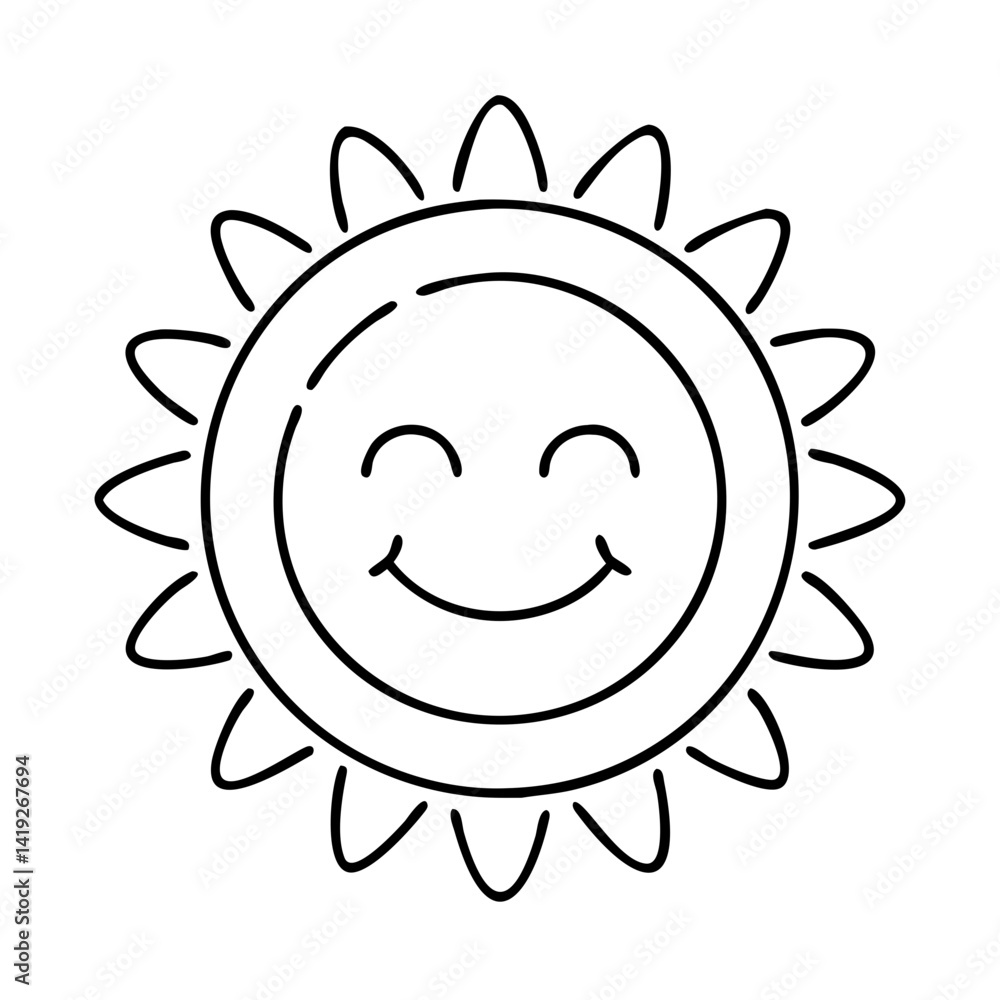 smiling sun icon, smiling sun line art - simple line art of smiling sun, perfect for smiling sun logos and icons smiling sun icon, smiling sun line art - simple line art of smiling sun, perfect for smiling sun logos and icons