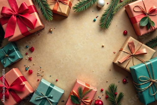 Vintage style gift box pattern, rustic charm, kraft paper, gift box, graphics, digital