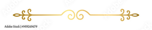 Gold text divider doodle. Wedding decorative element. Divider ornament, border, vintage line separator. Hand drawn vector illustration isolated on a transparent background