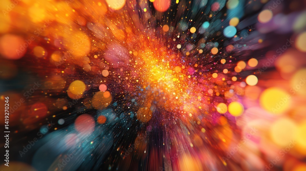 Radiant bursts of bokeh lights illuminate a vibrant spectrum of colorful energy