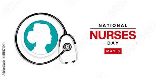 May 6th Is National Nurses Day. Nurses and stethoscope. Great for posters, banners, social media and more. White background.
