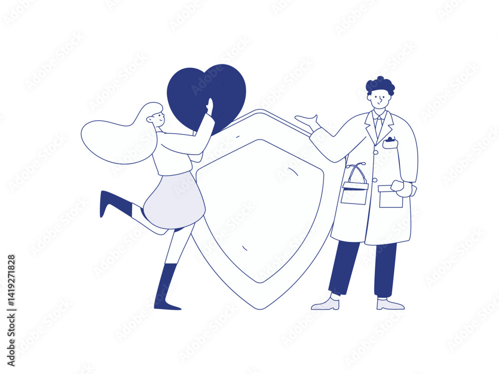 Obraz premium Medical characters fighting the epidemic flat vector concept operation hand drawn illustration 